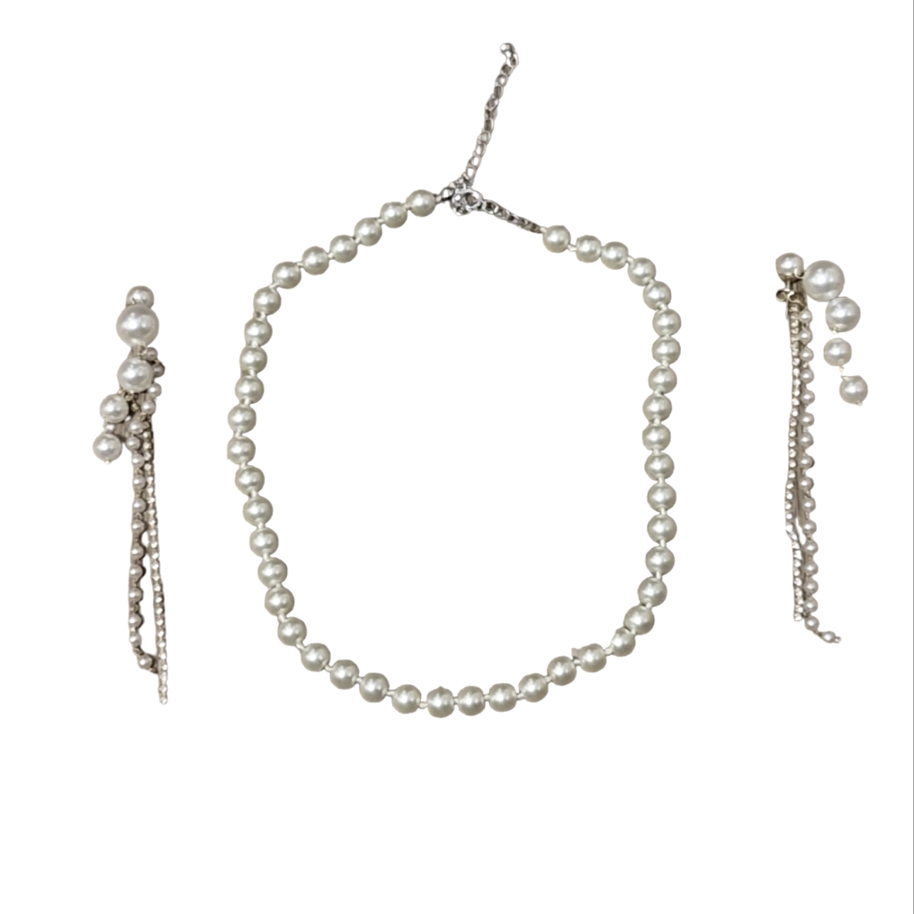 Faux Pearl Necklace With Matching Earrings